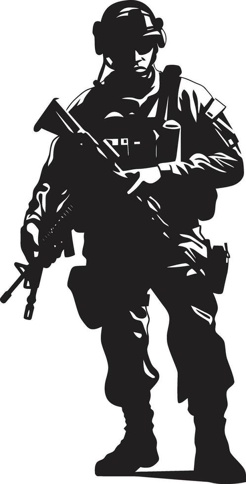 militante protector vector hombre del ejército emblema batalla centinela armado guerrero negro logo