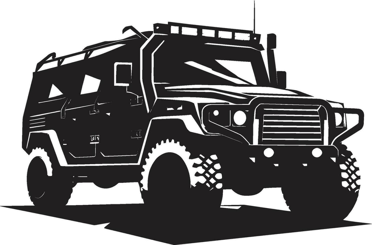 batalla Listo expedición 4x4 negro logo defensivo reconocimiento militar vehículo vector diseño