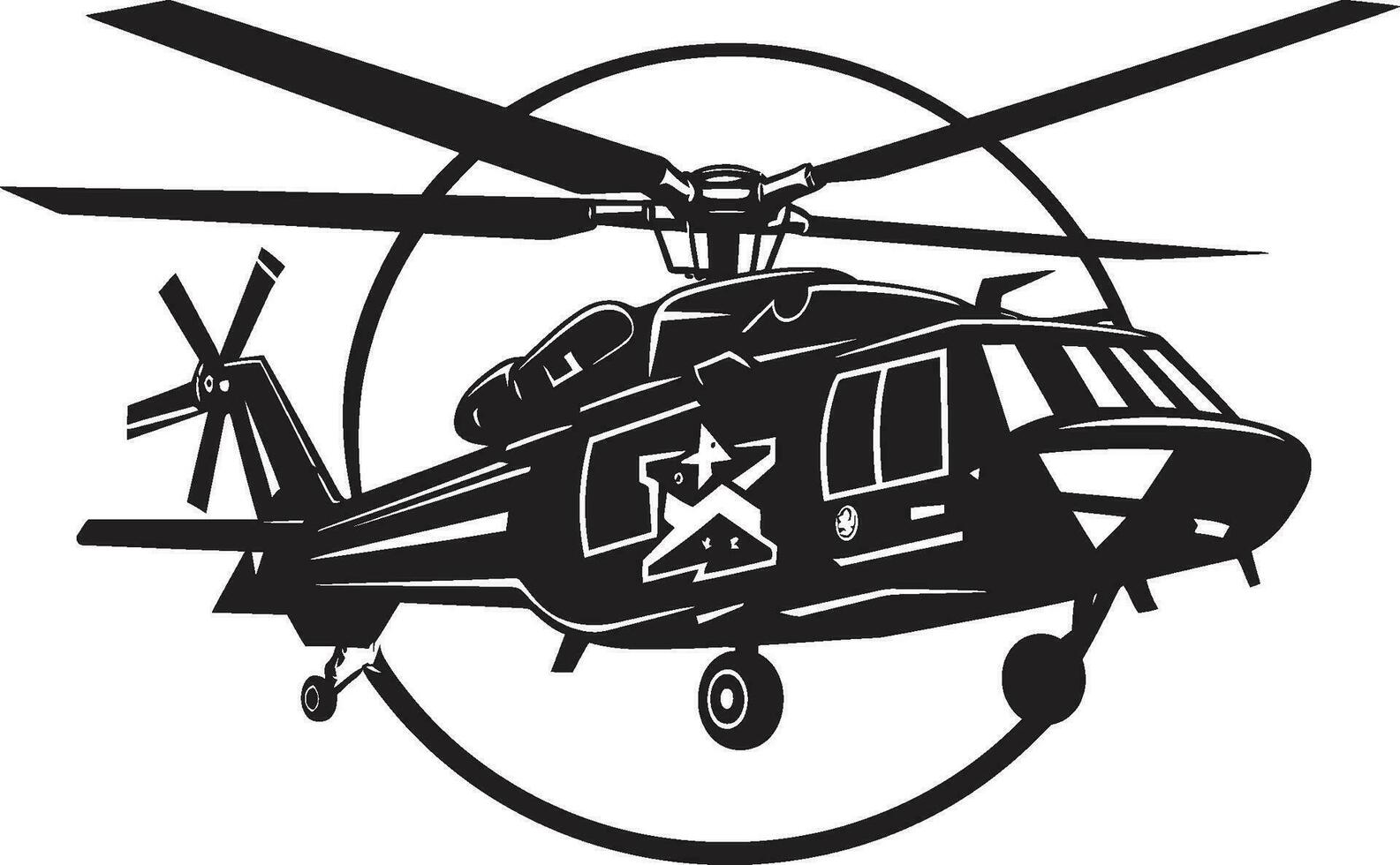 Tactical Rotorcraft Black Emblematic Design Militant Huey Vector Army Chopper Symbol