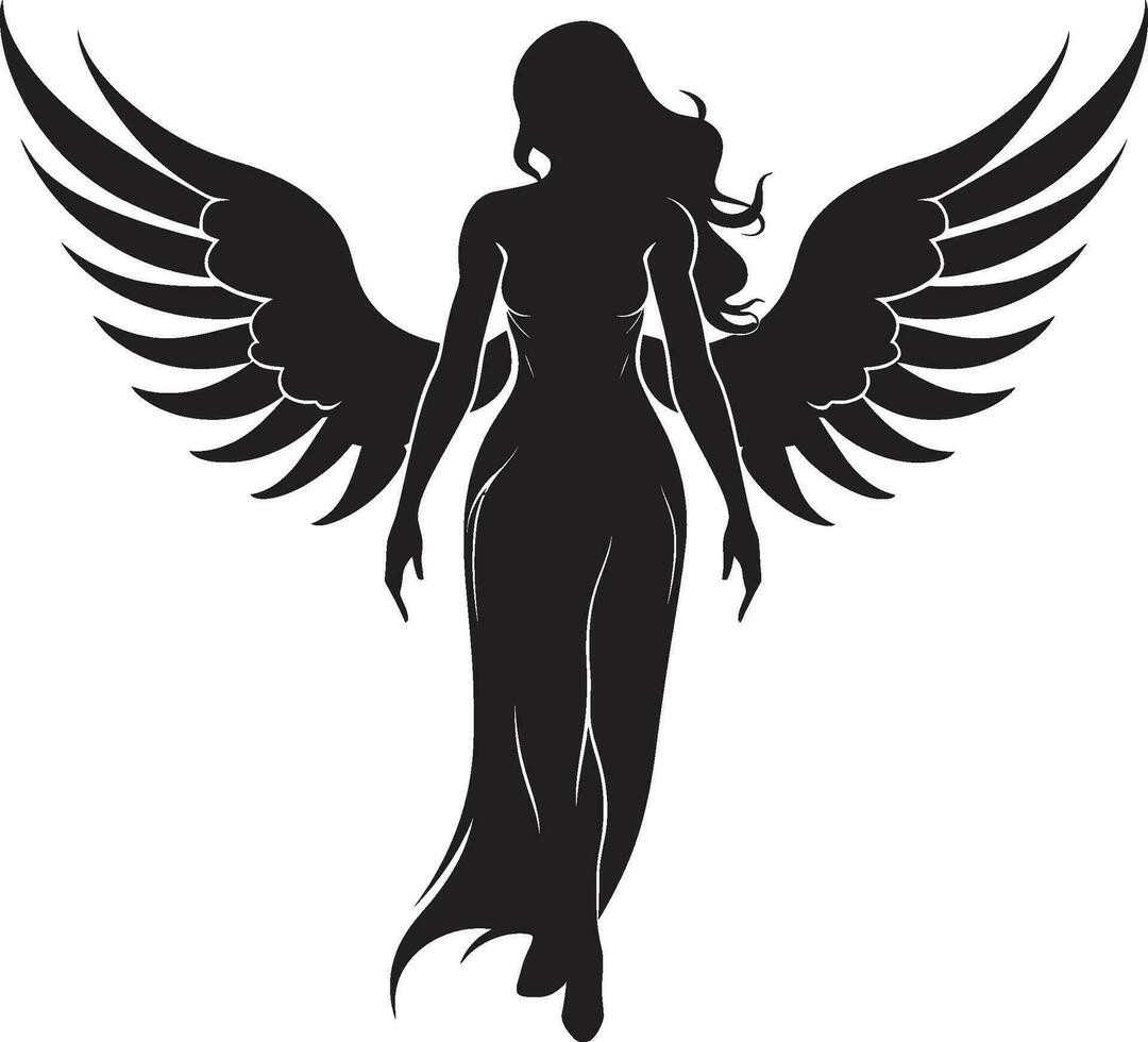 Divine Serenity Black Angel Logo Design Ethereal Messenger Vector Winged Symbol