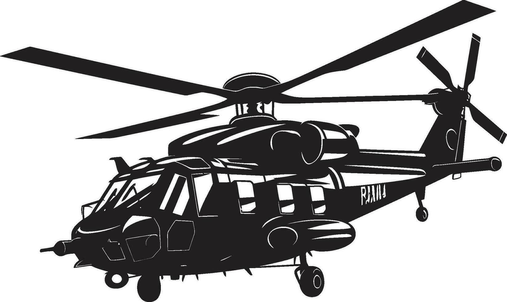 Battle Ready Whirlybird Black Logo Icon Defensive Guardian Army Helicopter Emblem vector