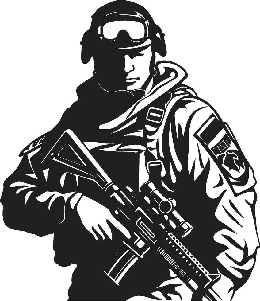 militante precisión armado efectivo emblema diseño guerrero valor negro vector soldado logo