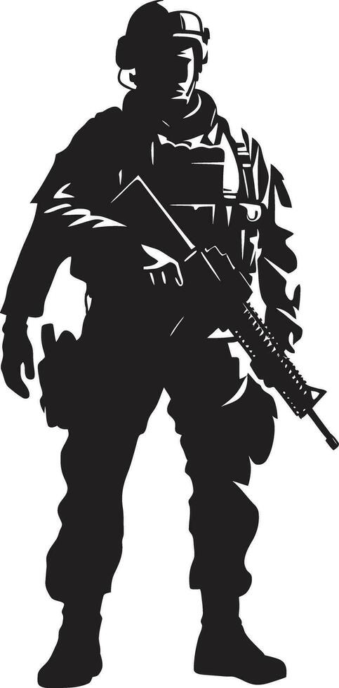 combate vanguardia armado efectivo emblema diseño táctico guardián armado soldado negro icono vector