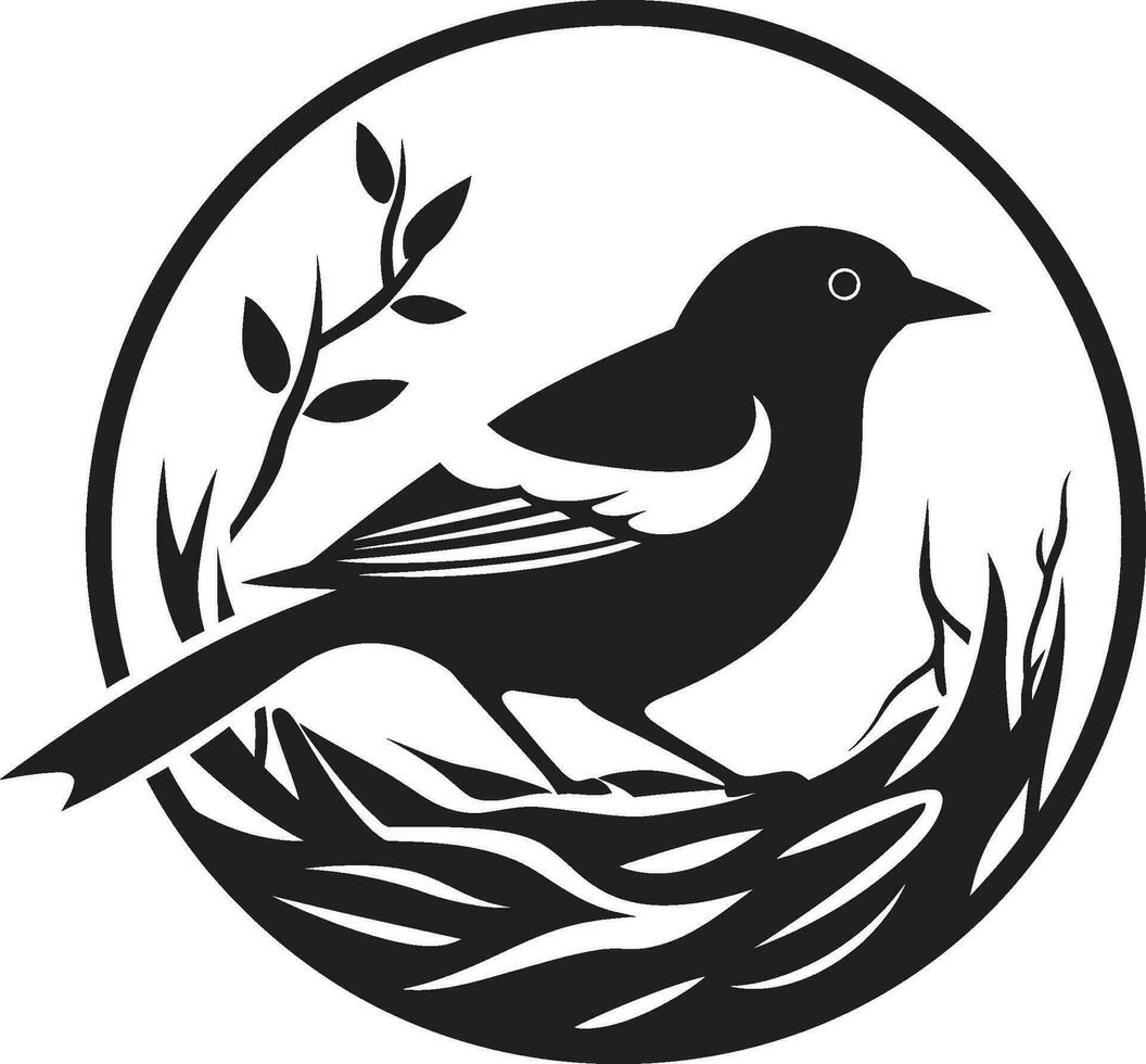 nido vector pájaro icónico emblema aviar arte negro nido logo diseño