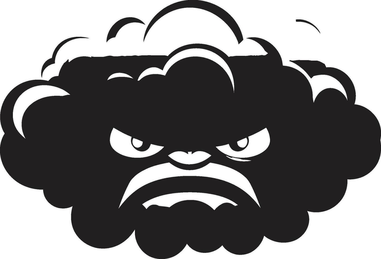 Wrathful Fury Black Cloud Character Logo Angry Cyclone Vector Cartoon Cloud Icon