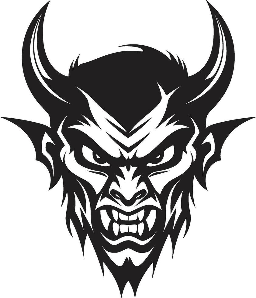 Diabolic Fury Vector Black Logo of Devil s Fiendish Face Hellish Grin Aggressive Devil s Face Logo Design