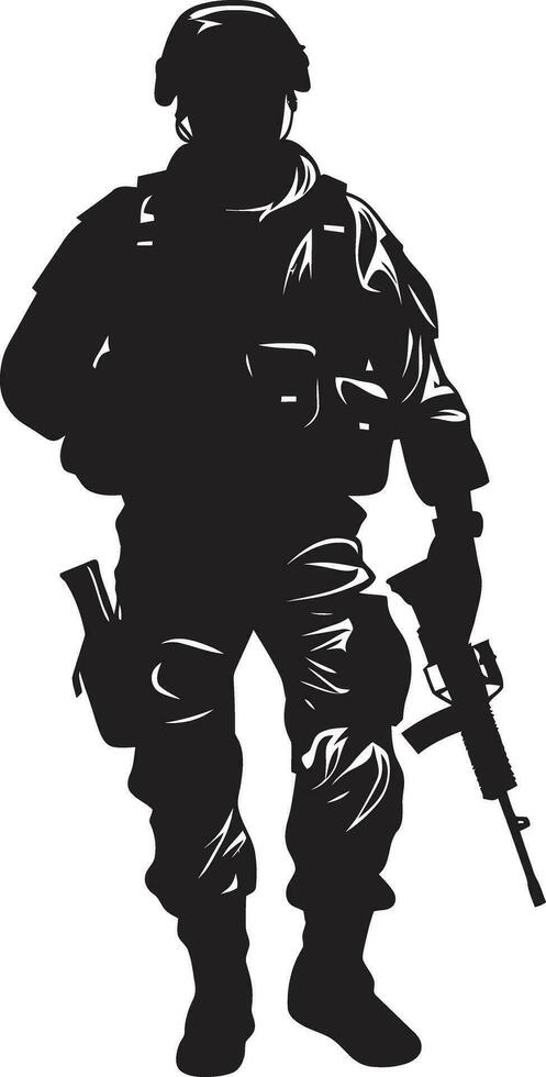 Strategic Vigilance Vector Black Armyman Icon Militant Precision Armed Forces Emblem Design