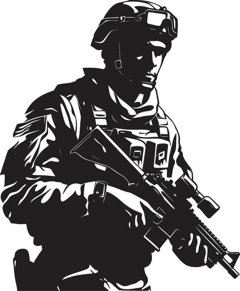 batalla centinela armado guerrero negro logo defensivo vigilancia vector negro soldado