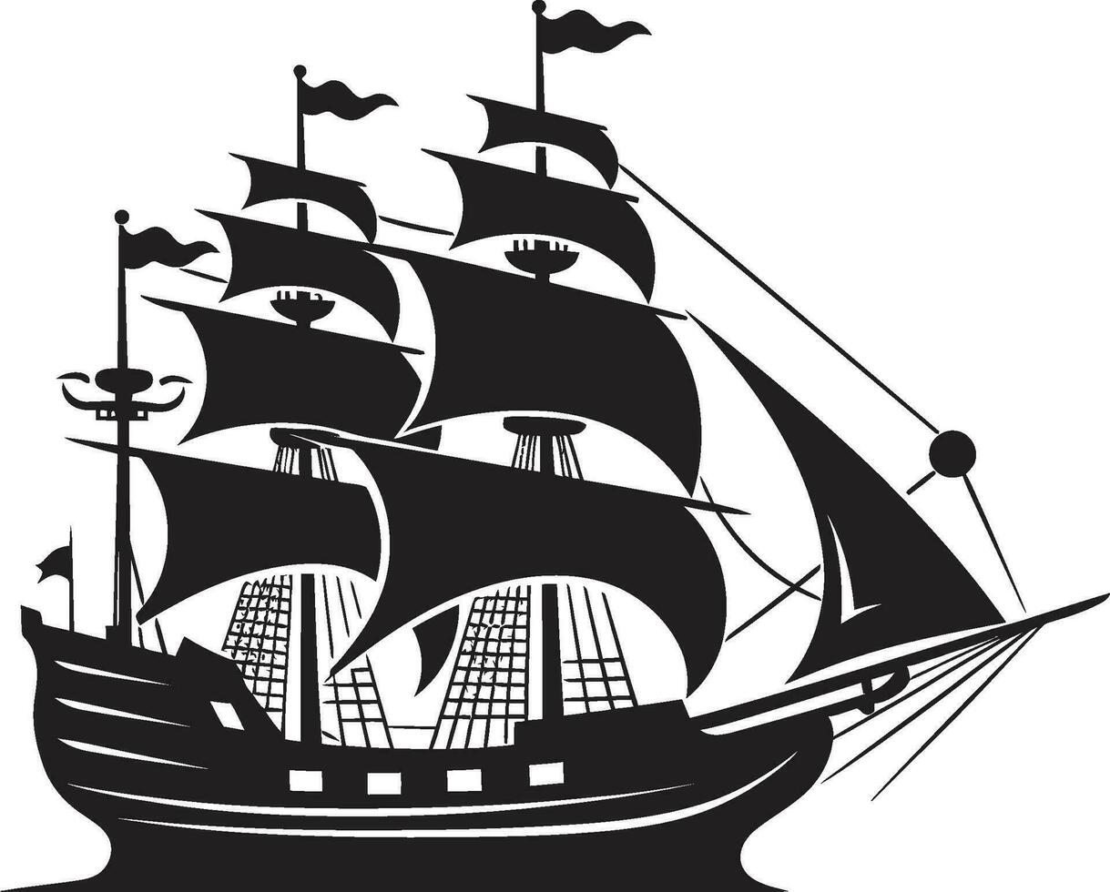 Mythical Sails Black Ancient Ship Logo Nautical Relic Ancient Ship Vector Icon