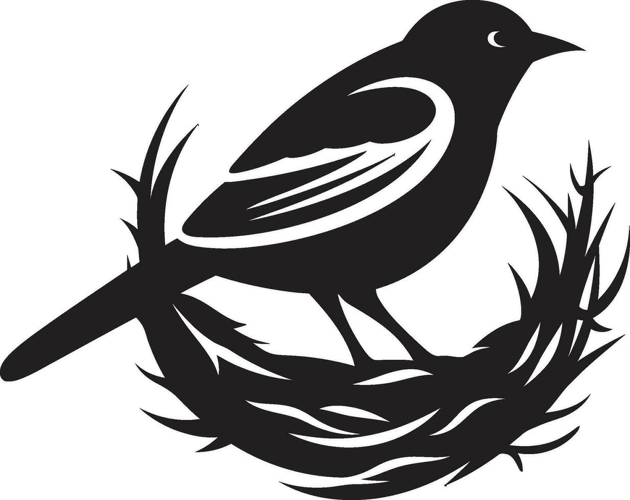 Flight Nest Black Bird Logo Icon Winged Craftsman Vector Nest Emblem