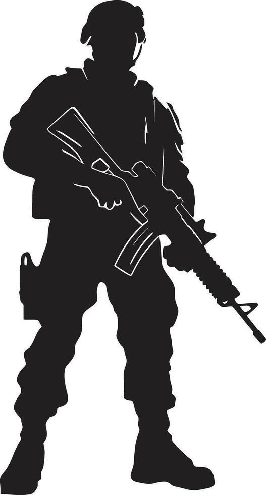 Tactical Defender Armyman Icon in Black Vector Strategic Guardian Armed Soldier Emblem Design