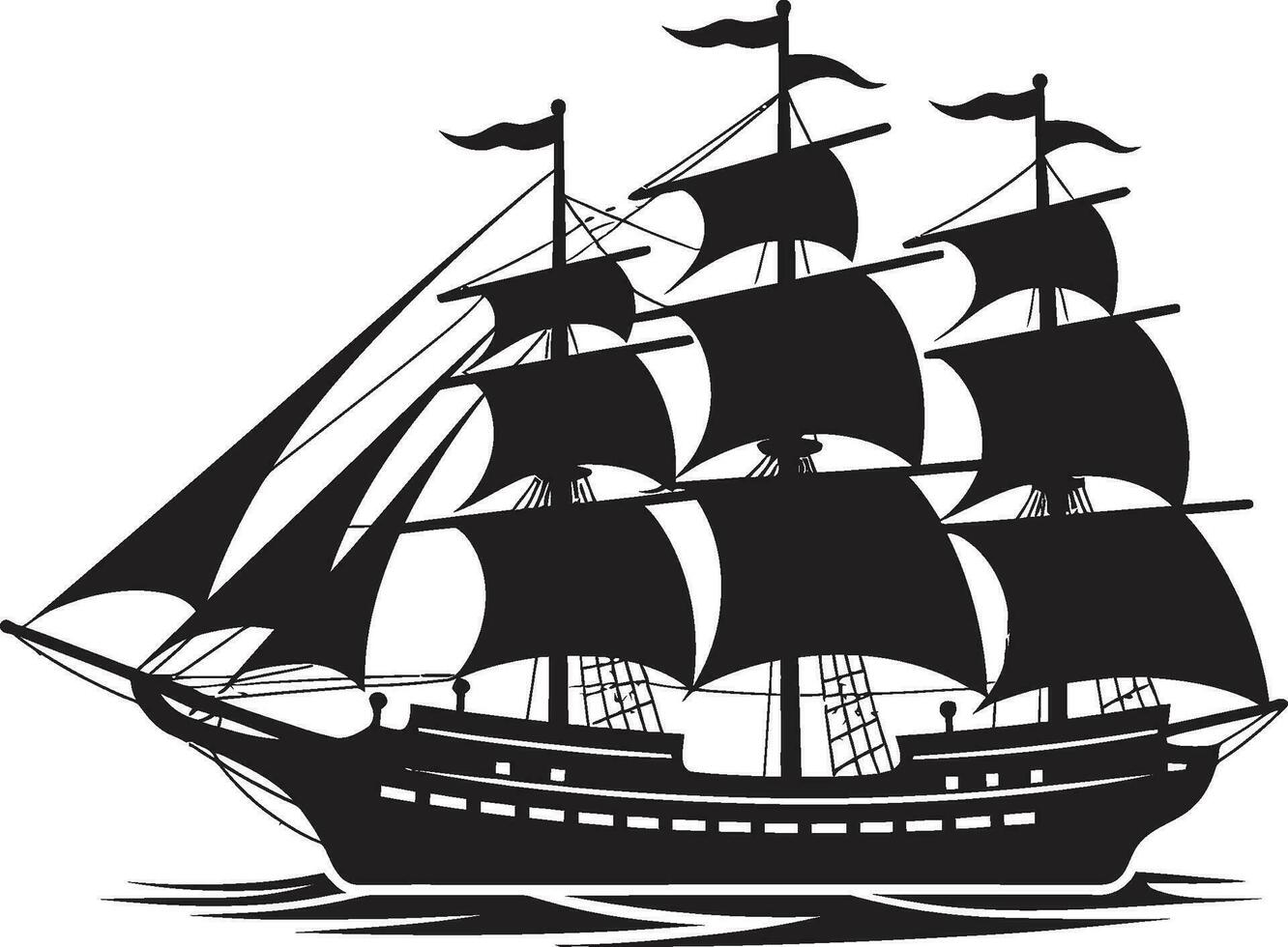 Aged Sailing Black Ancient Ship Logo Vintage Navigator Vector Ship Icon