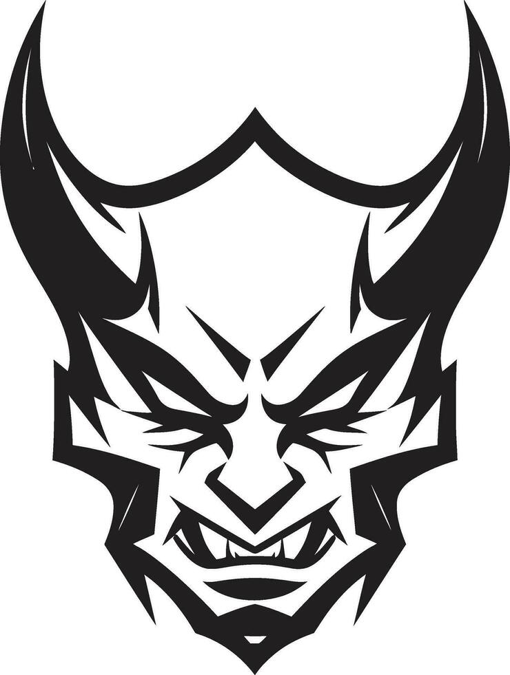 diabólico rabia agresivo diablo s cara en vector iconografía infierno s mirada negro logo simbolizando agresivo diablo s rostro