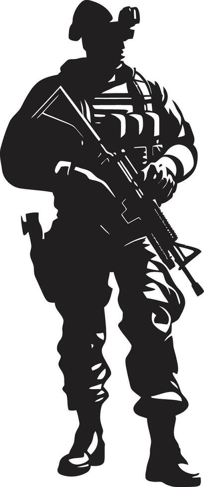 guerrero fuerza vector hombre del ejército emblema en negro militante precisión armado efectivo negro logo diseño