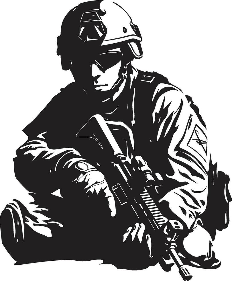 Strategic Defender Black Vector Armyman Logo Combat Vanguard Armed Forces Emblem Design