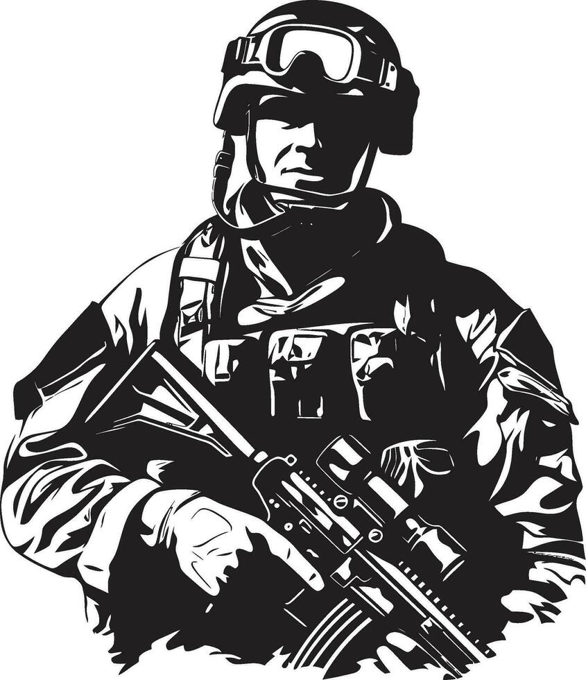 militante protector vector hombre del ejército emblema batalla centinela armado guerrero negro logo