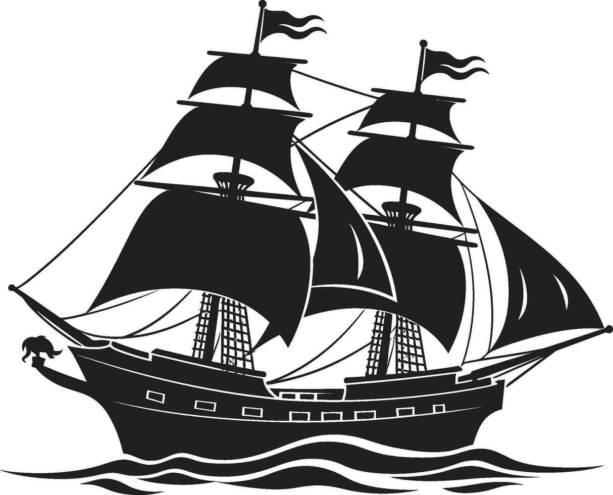 Antique Seafaring Vector Ship Emblem Legendary Sails Ancient Ship in Black