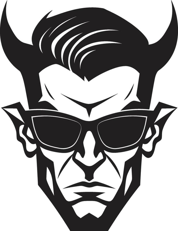 Sinister Visage Black Logo Icon of Aggressive Devil Malevolent Gaze Aggressive Devil s Vector Face