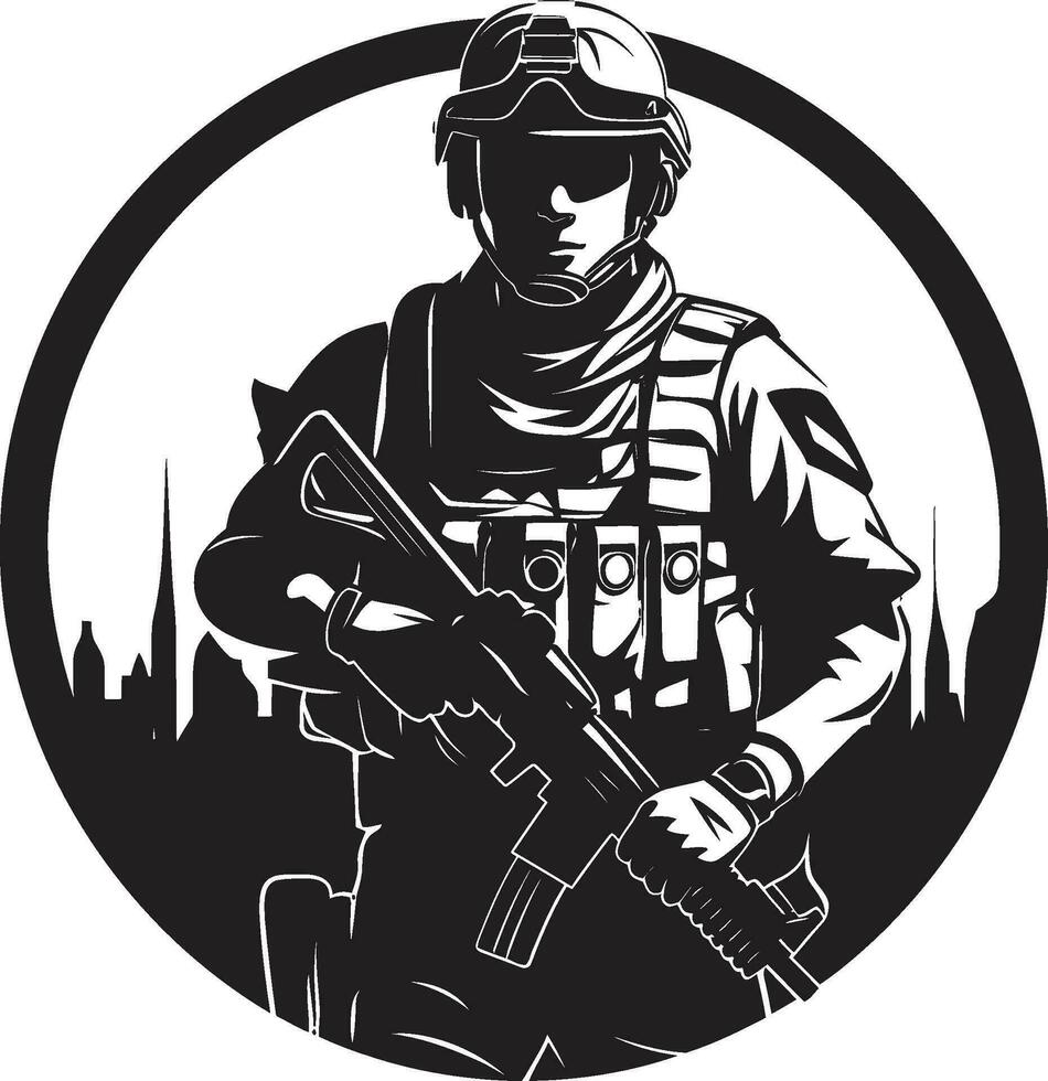 vigilante protector vector hombre del ejército negro icono estratégico defensor negro vector hombre del ejército logo