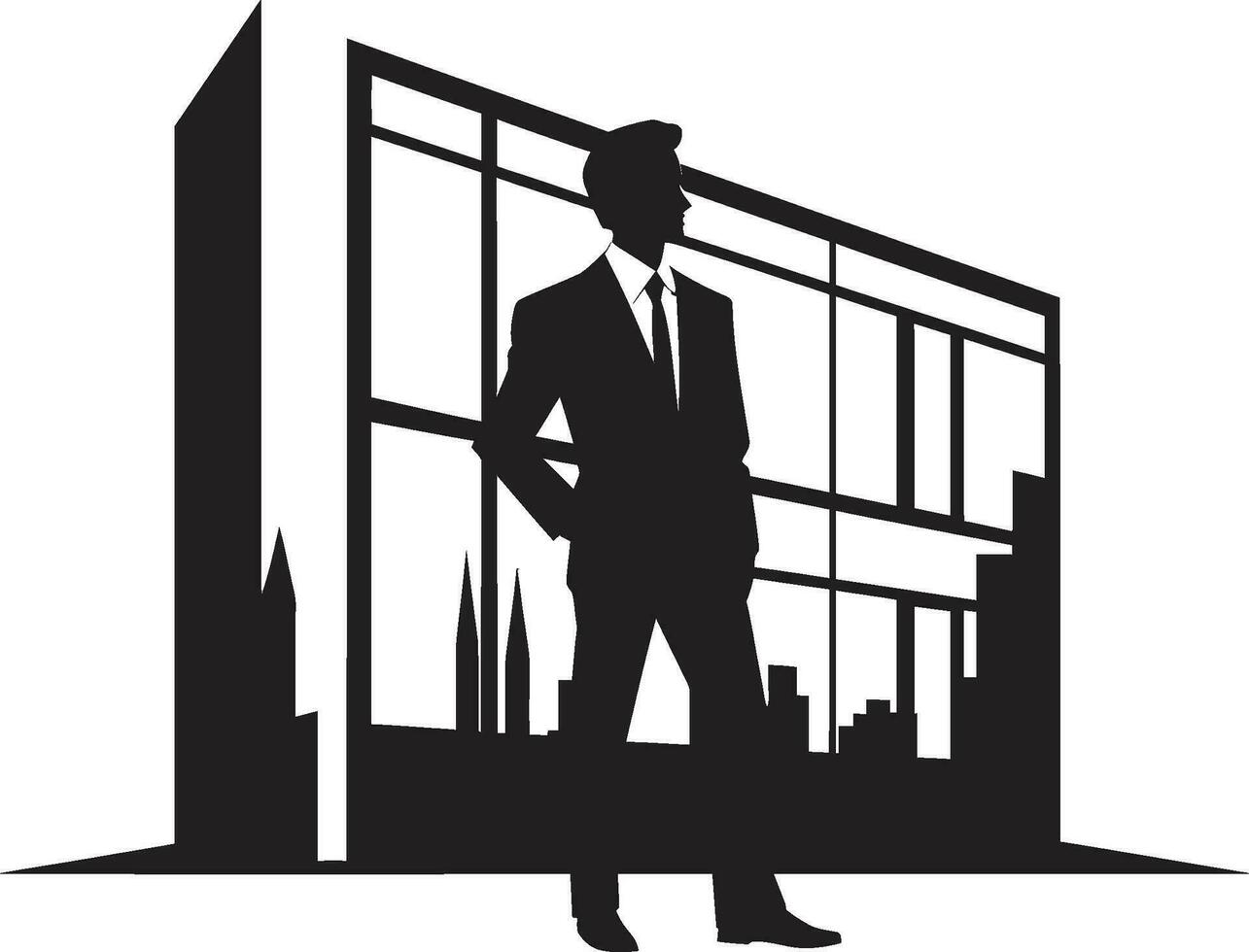 Master Builder Black Vector Icon Design Urban Architect Vector Man Logo in Black