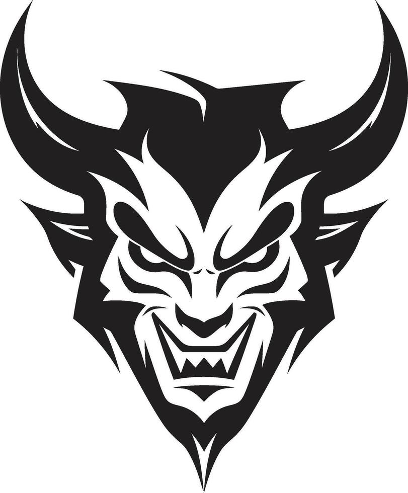 Fiery Malevolence Vector Devil s Face in Black Satanic Stare Aggressive Black Devil s Icon