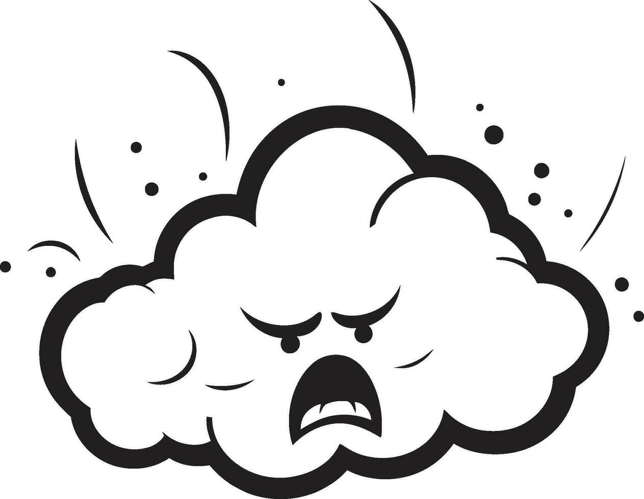 Furious Fluff Angry Cartoon Cloud Black Logo Stormy Rage Vector Cloud Character Icon