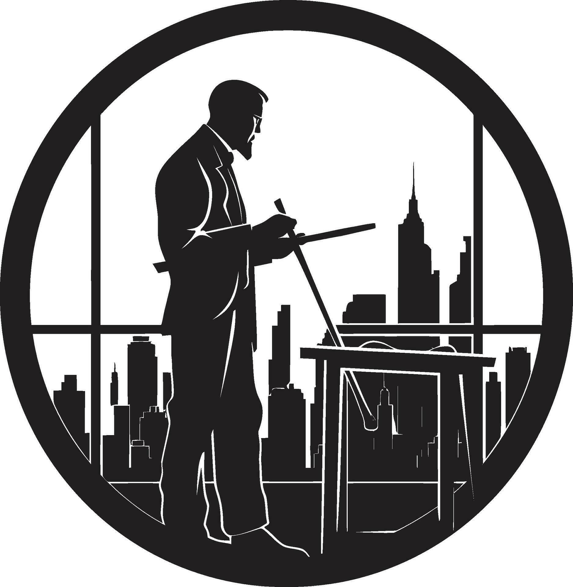 Blueprint Visionary Architect Man Emblem Design Master Builder Black 