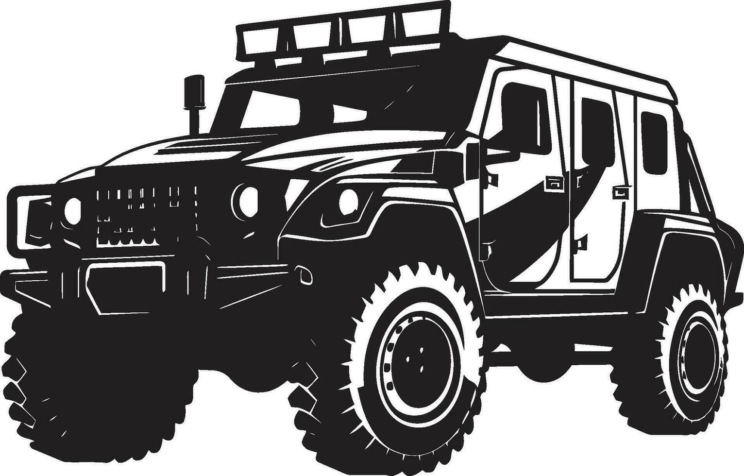 apagado la carretera mando Ejército vehículo icono militar pionero 4x4 negro emblema vector