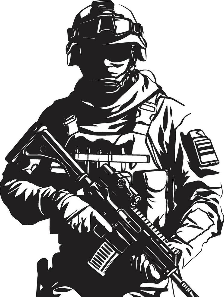 guerrero valor negro vector soldado logo defensivo guardián armado hombre del ejército negro icono