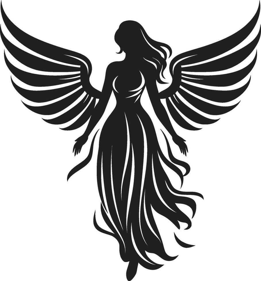 Celestial Messenger Black Wings Symbol Divine Harmony Angelic Emblem Design vector