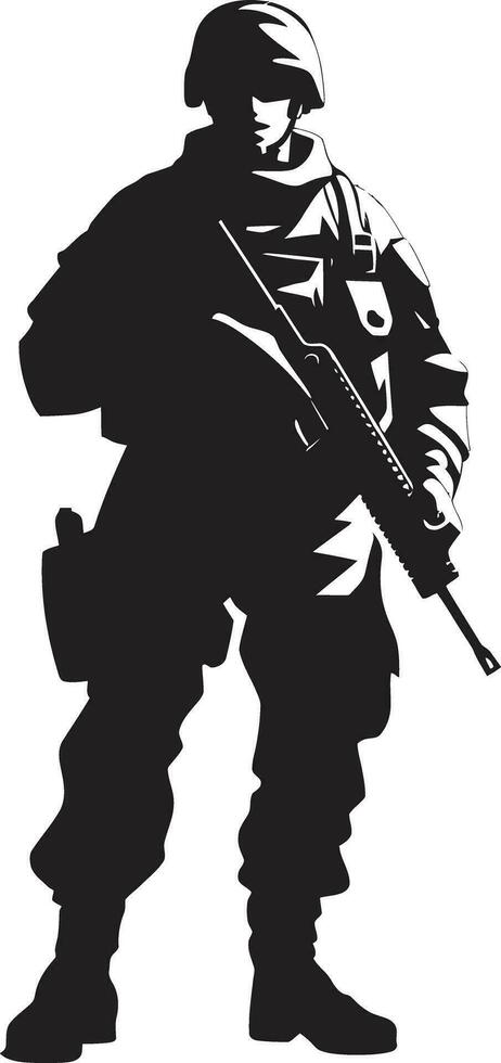 Warrior Stalwart Armed Military Emblem Guardian Valor Black Armyman Icon Design vector