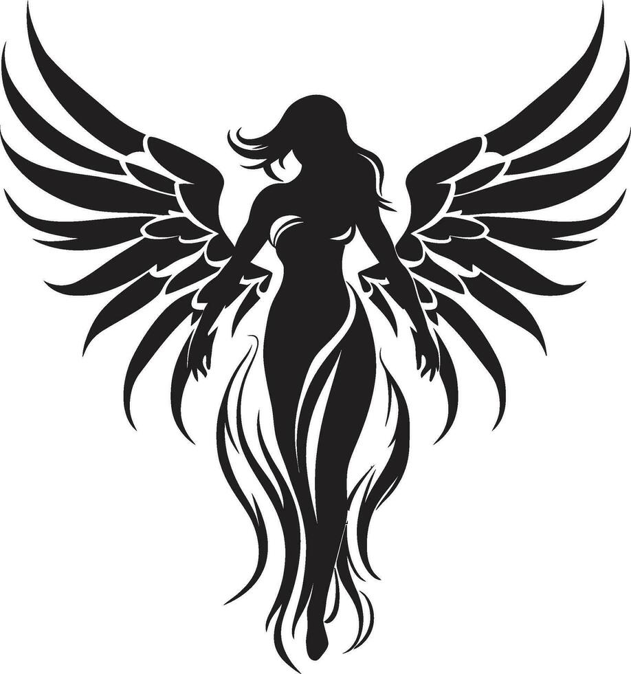 Heavenly Grace Vector Angelic Logo Celestial Messenger Black Wings Symbol