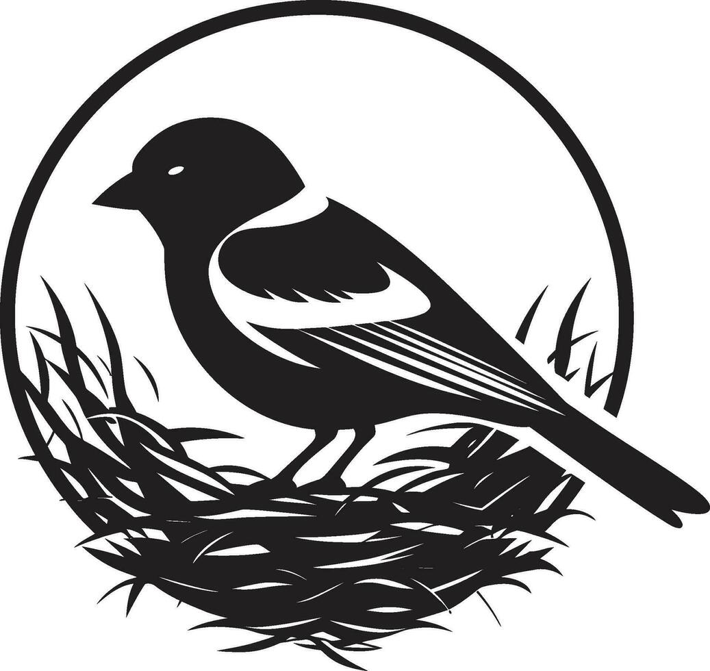 Aviary Builder Black Bird Icon Weaving Wings Vector Nest Emblem