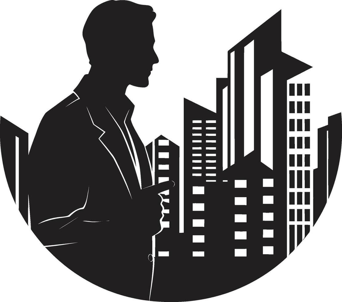 Design Luminary Architect Iconic Emblem Building Artistry Vector Black Logo Man