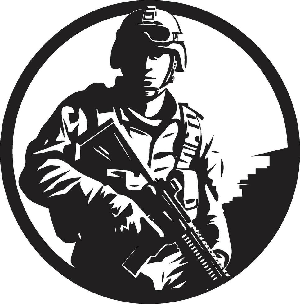 defensivo protector negro soldado icono militante vigilancia hombre del ejército vector diseño