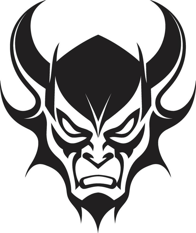 Sinister Menace Black Logo Icon of Devil s Visage Infernal Icon Aggressive Devil s Face in Vector Form