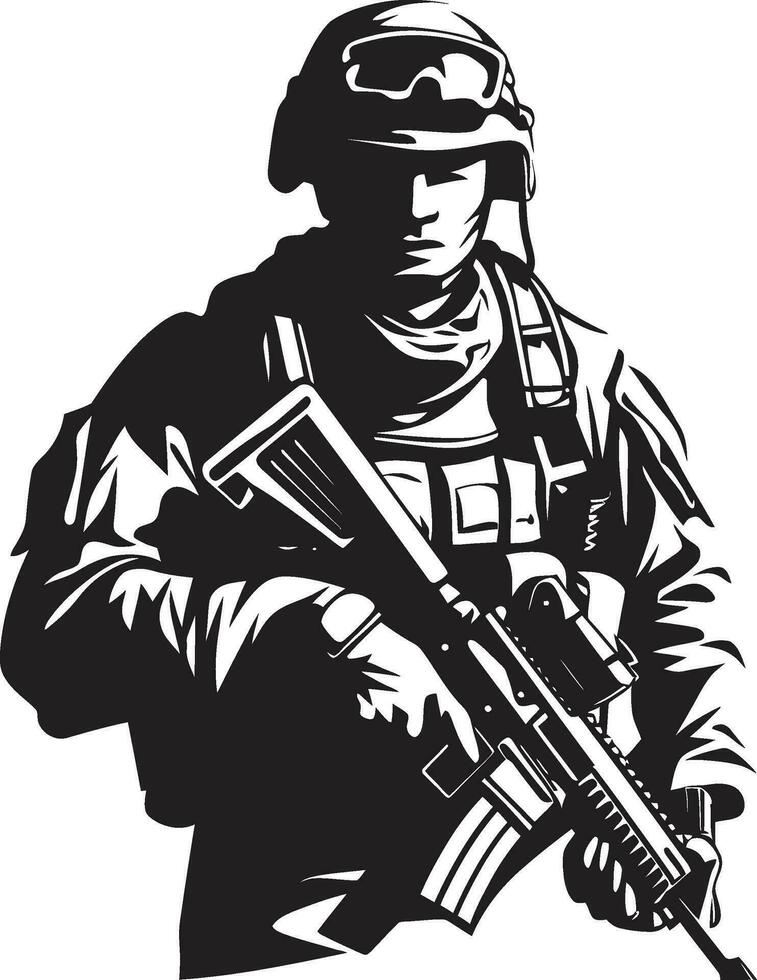 Strategic Vigilance Vector Black Armyman Icon Militant Precision Armed Forces Emblem Design