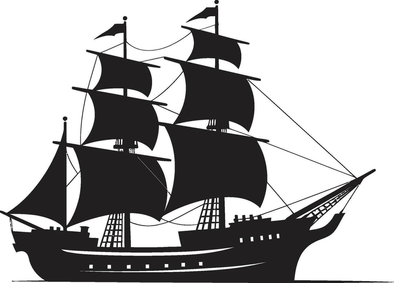 Antique Voyager Vector Black Ship Logo Historical Galleon Black Ship Emblem