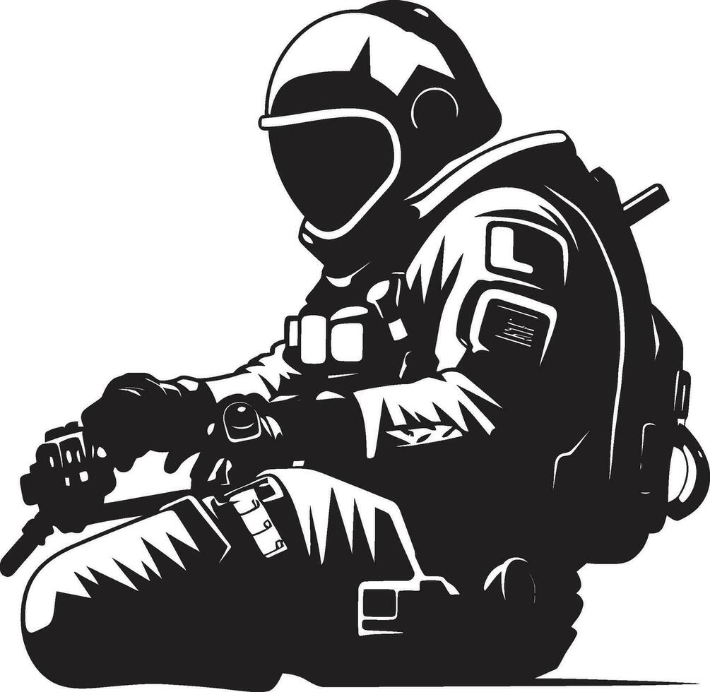Celestial Explorer Astronaut Emblematic Design Zero Gravity Trailblazer Black Space Logo vector