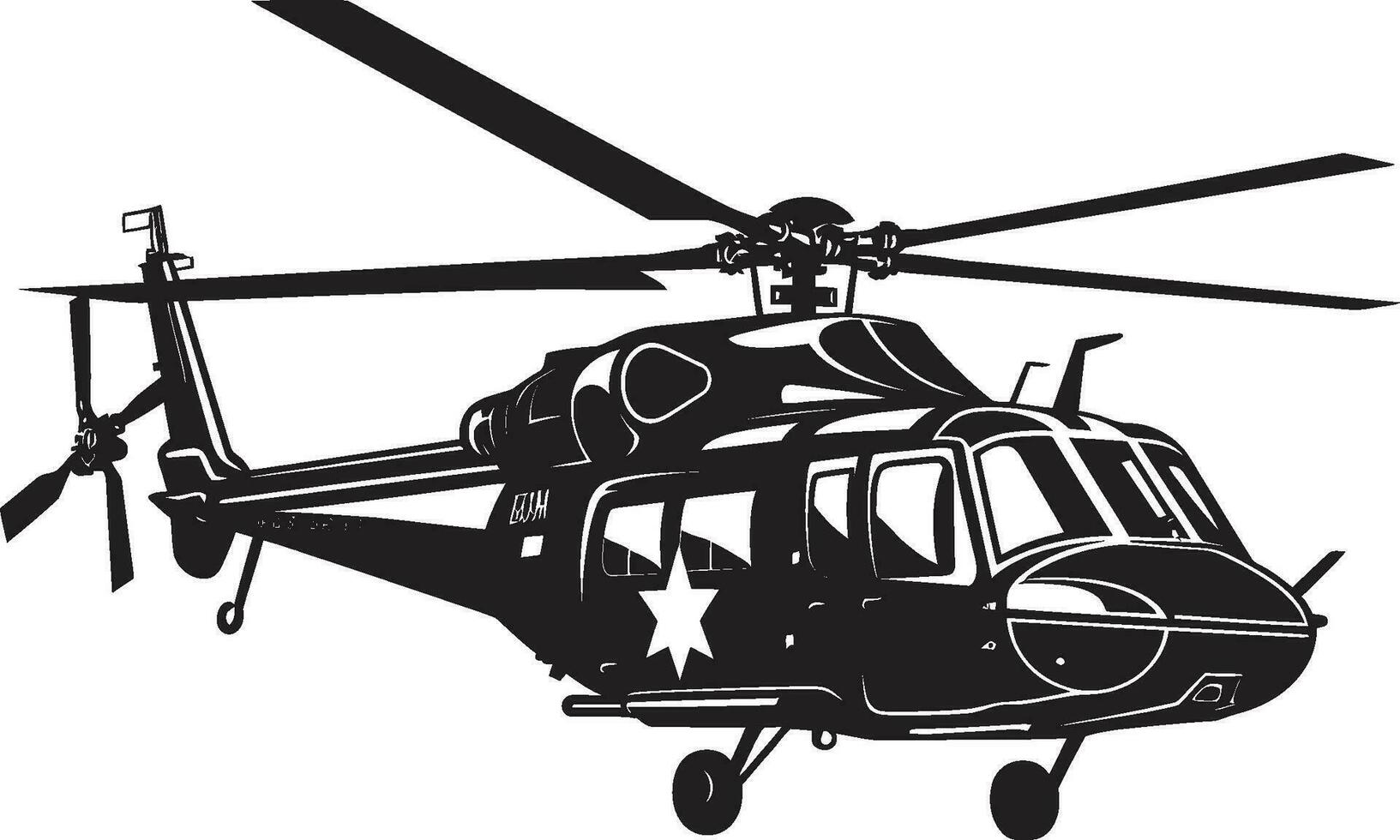 batalla Listo whirlybird negro icono defensivo guardián militar helicóptero emblema vector