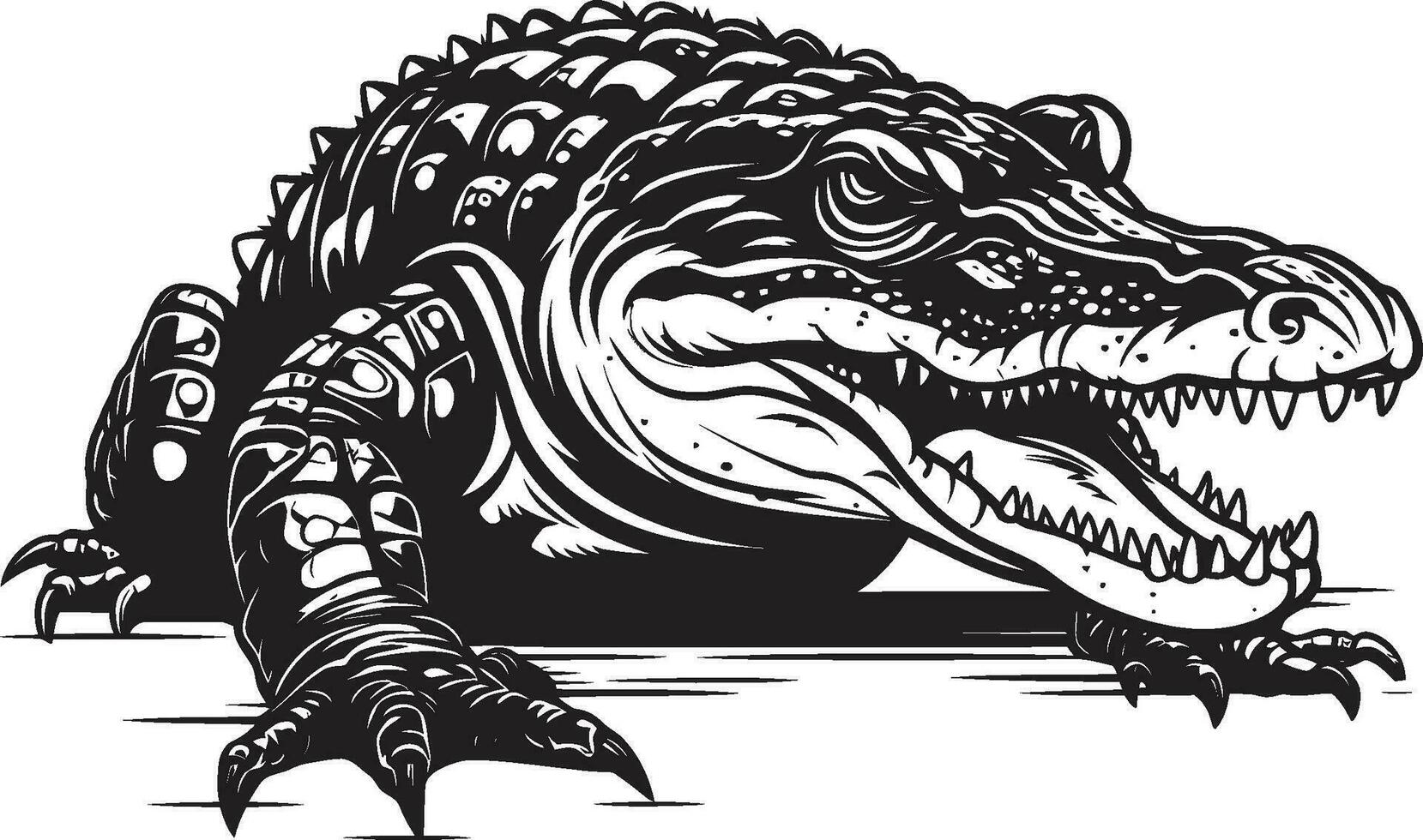 Reptilian Majesty Black Alligator Logo Icon Wild Vigilance Vector Alligator in Black