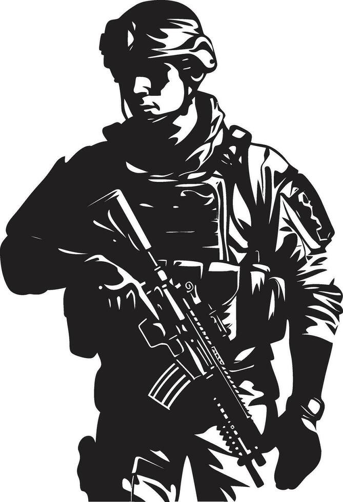 Combatant Vigor Armed Soldier Black Icon Battle Ready Sentinel Armed Armyman Vector Emblem