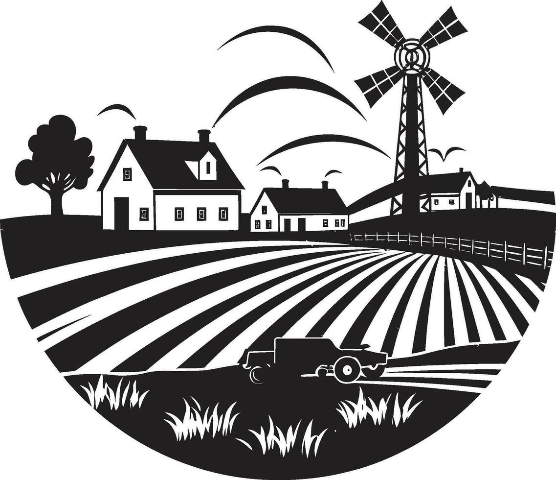 Farmstead Elegance Vector Farmhouse Emblem Homestead Horizon Black Logo for Agriculture