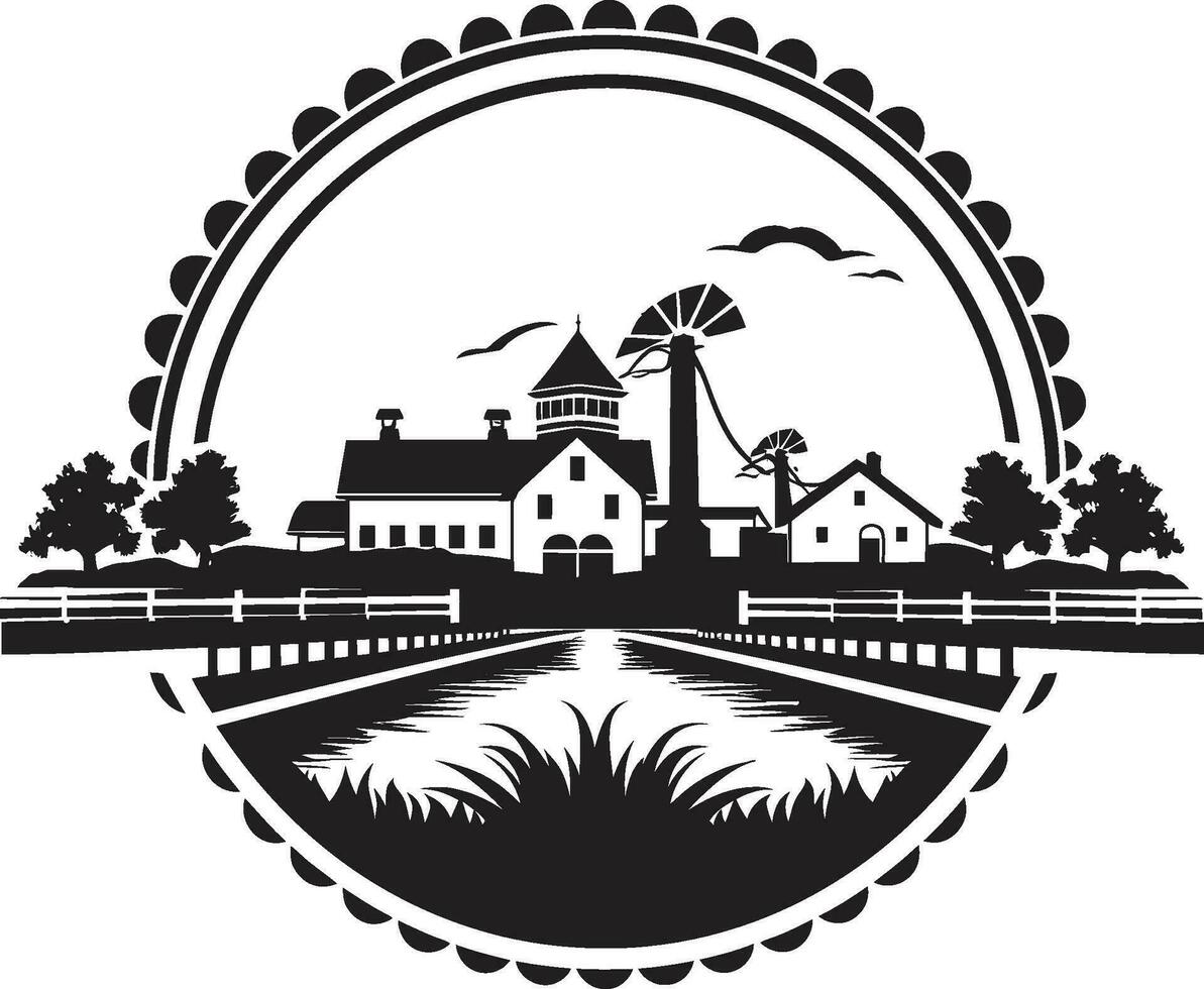 Countryside Oasis Agricultural Farmhouse Icon Homestead Heritage Black Vector Logo for Agriculture