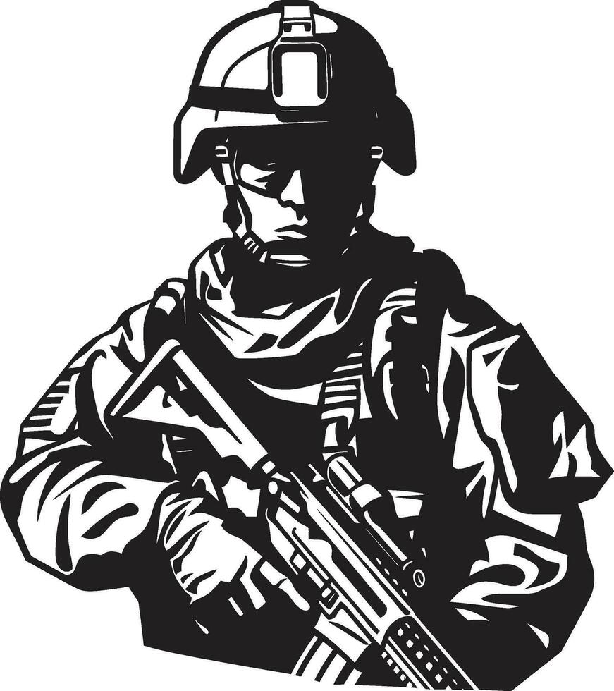 Battle Ready Sentinel Armed Armyman Vector Emblem Combat Vigilance Black Logo Icon of an Armed Soldier