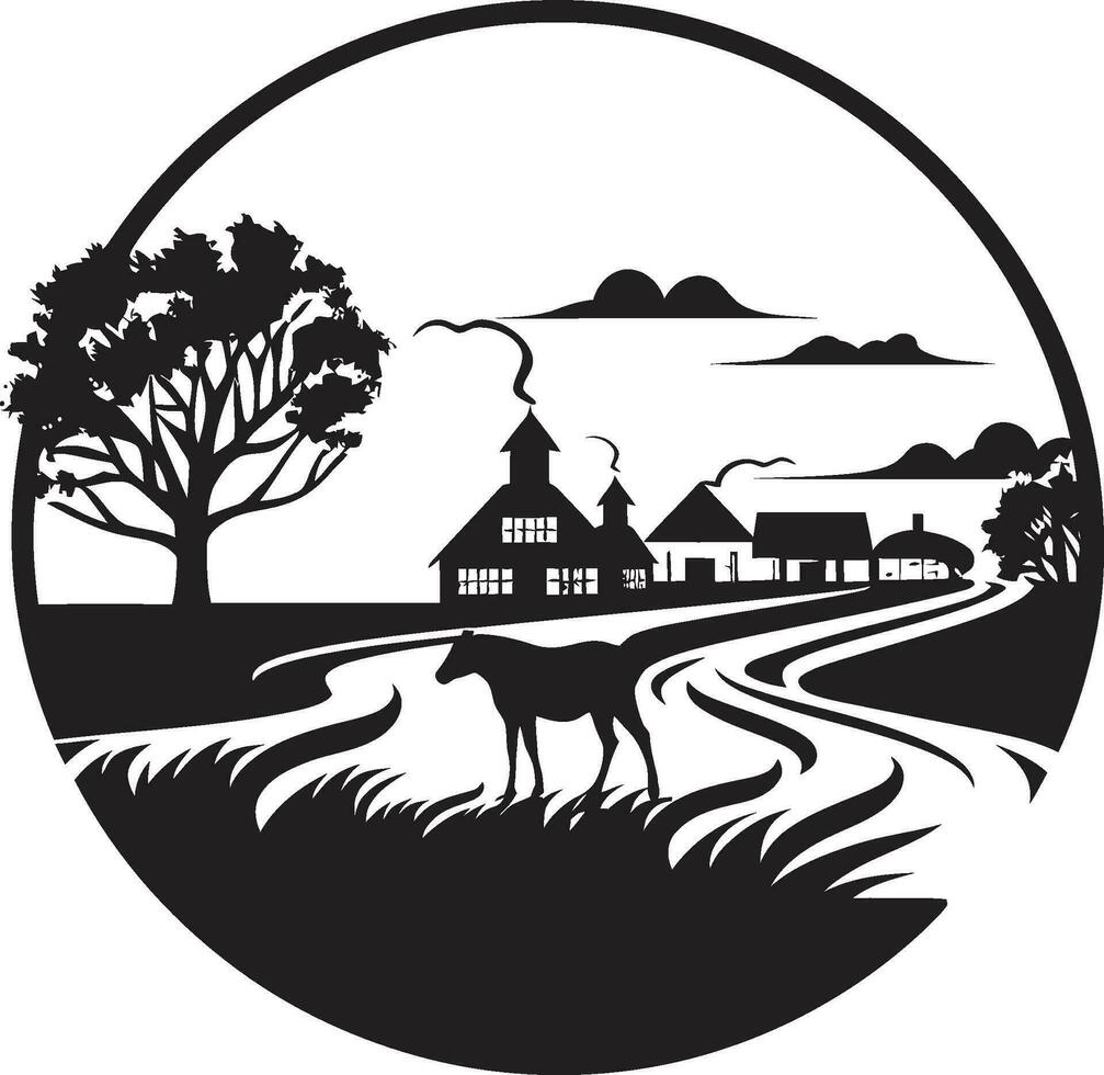 Harvest Heritage Agricultural Farmhouse Emblem Rural Oasis Black Vector Logo for Agriculture