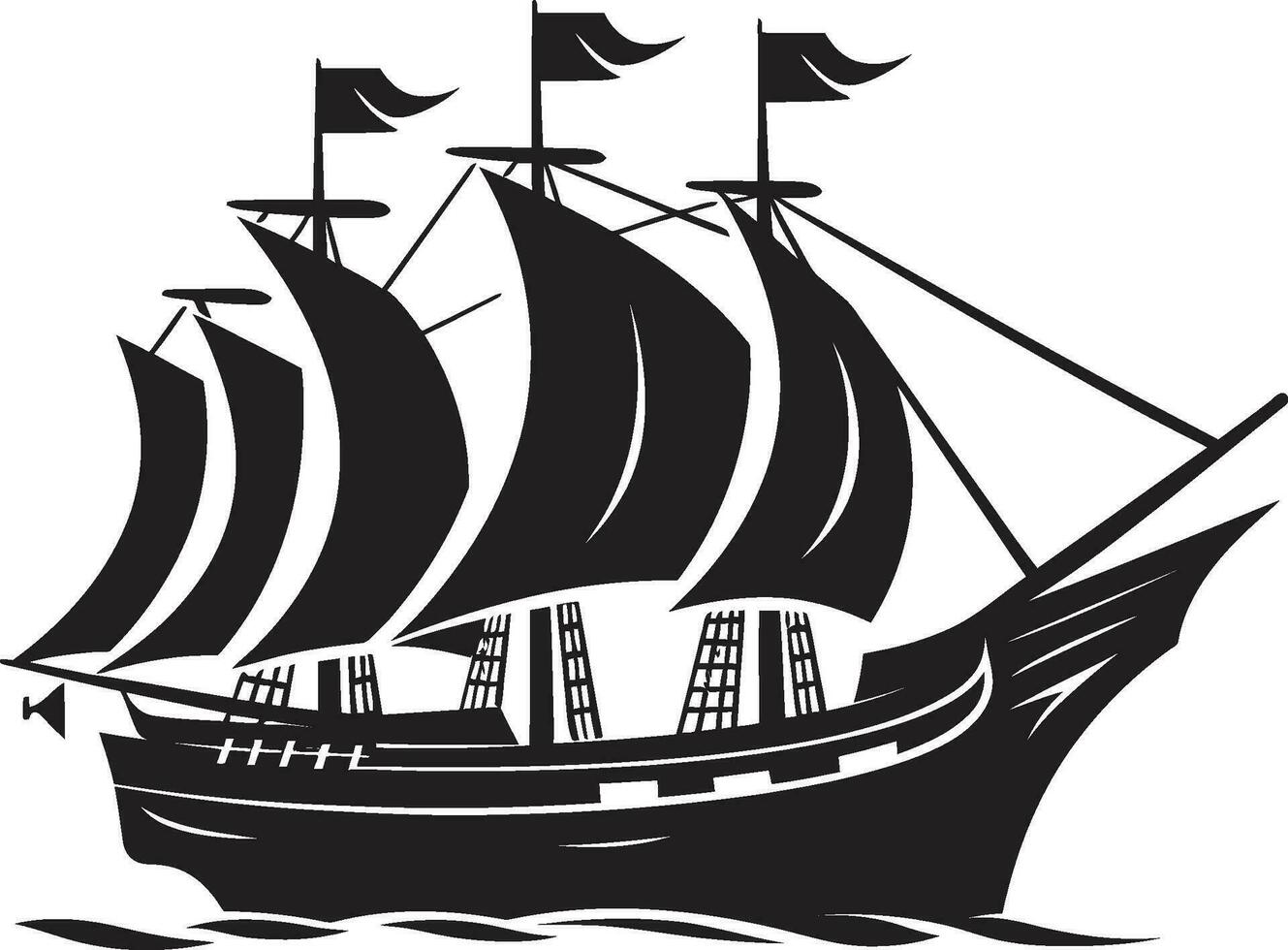 Mythical Journey Black Ship Emblem Antique Navigators Vector Ship Icon