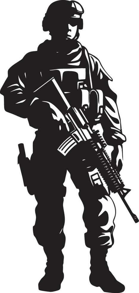 táctico guardián armado efectivo emblema defensivo protector negro soldado icono vector