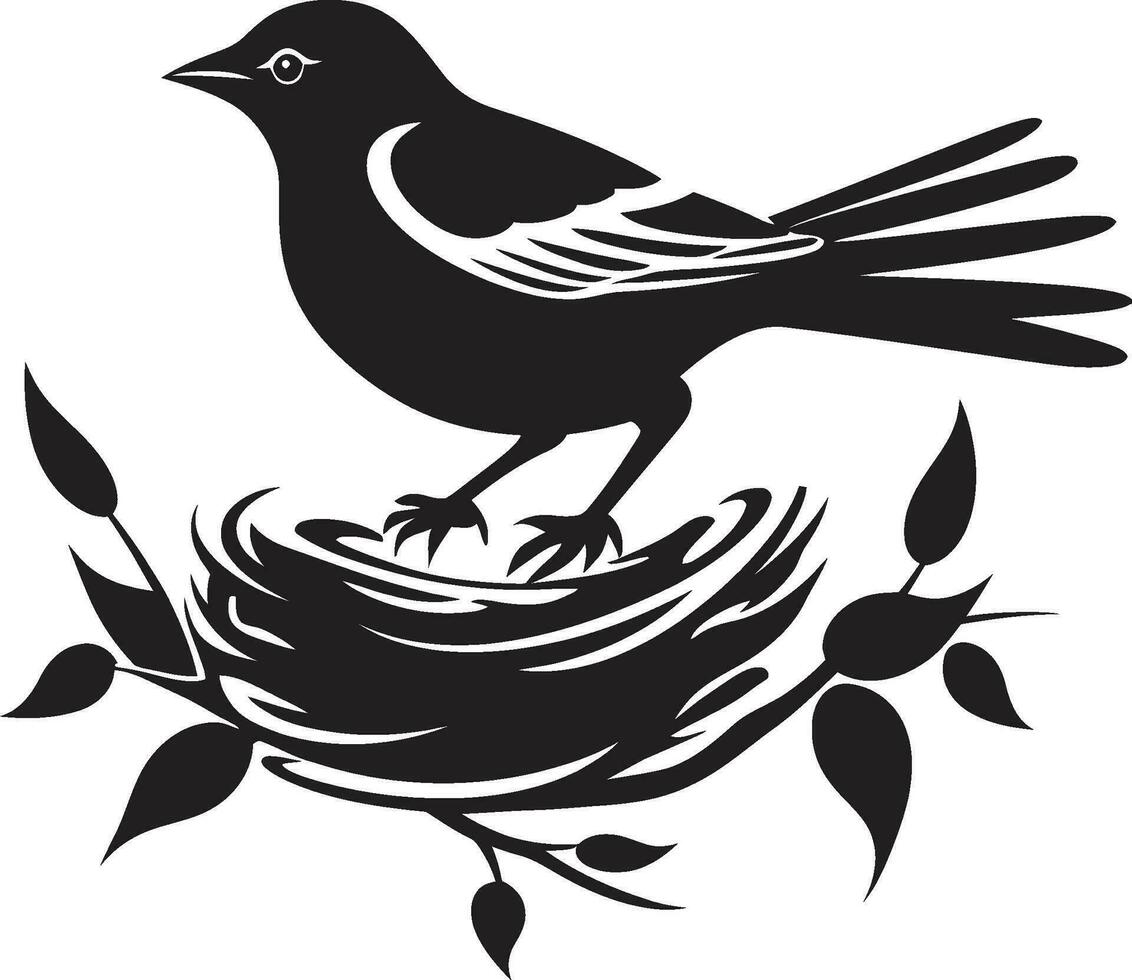 Costura alas vector nido emblema aviar nido tejedor negro vector icono