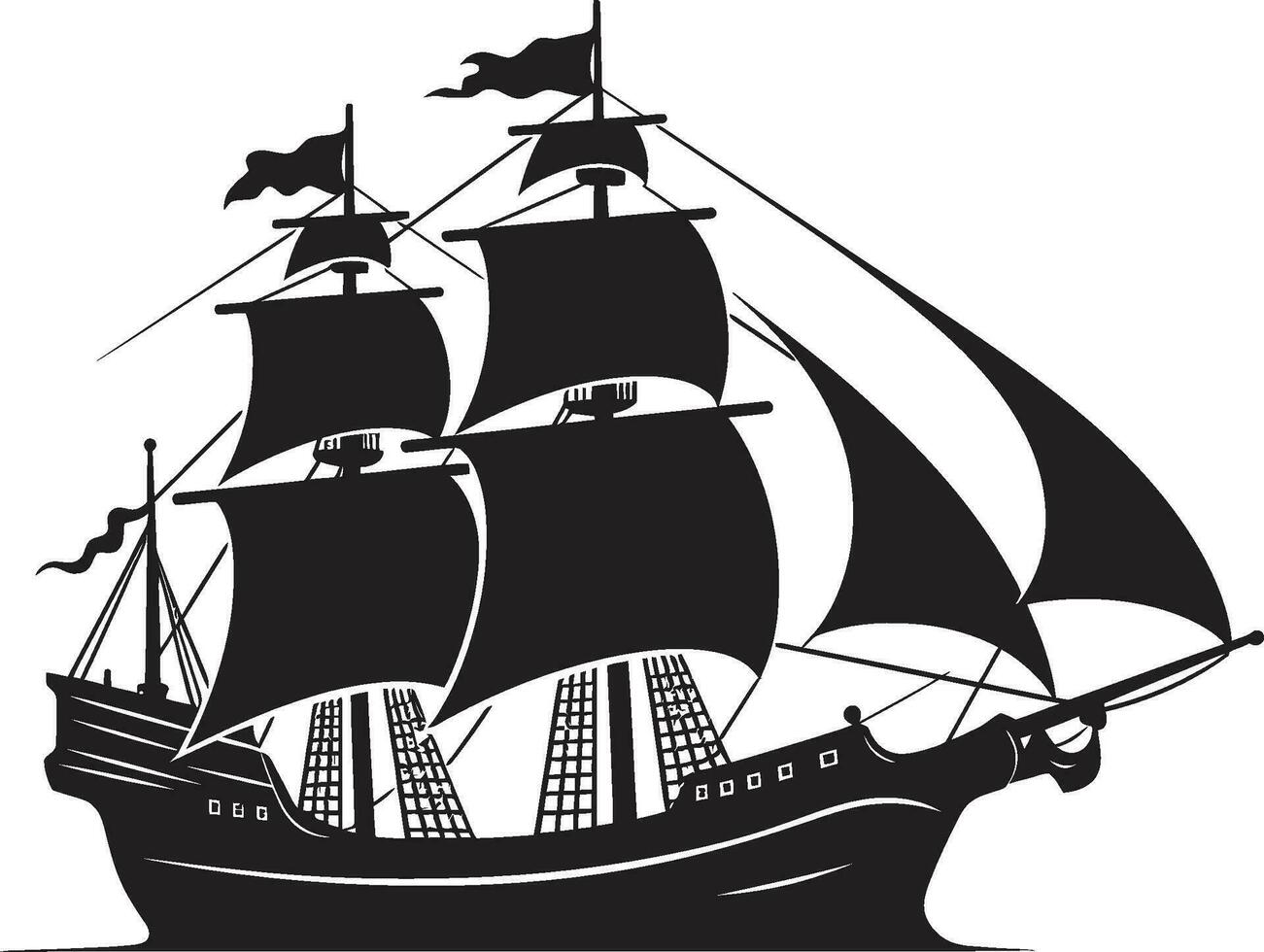 Ancient Odyssey Black Ship in Vector Vintage Seafaring Ancient Ship Emblem